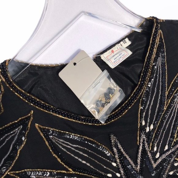 Vintage 80s Sequin Beaded Evening Formal Long Sleeve Blouse - Picture 5 of 9